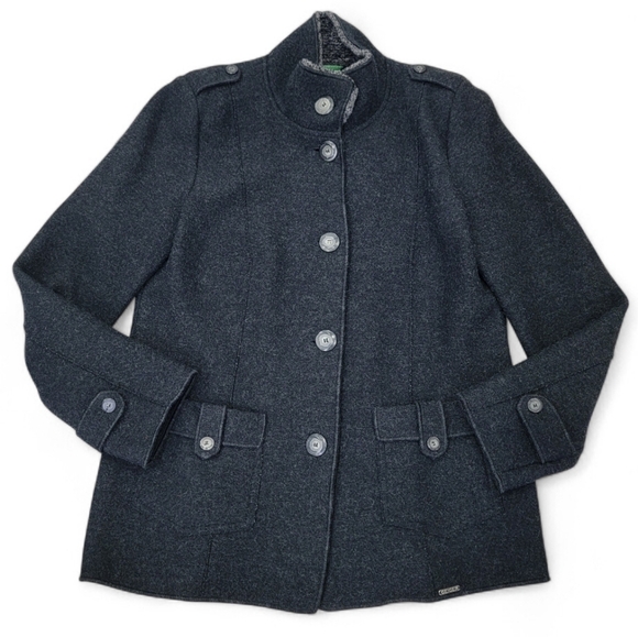 Geiger Austria Grey Boiled Wool Jacket Mock Neck Button Coat Women’s EU 40 US M - Picture 3 of 17